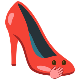 high-heeled shoe and face with open eyes and hand over mouth