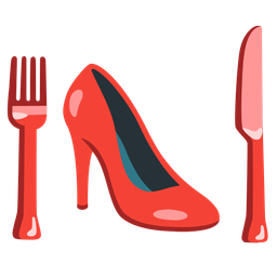 high-heeled shoe and fork and knife with plate