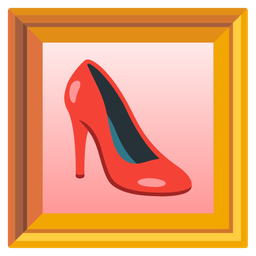 high-heeled shoe and framed picture