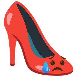 high-heeled shoe and sad but relieved face