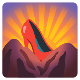 high-heeled shoe and sunrise over mountains