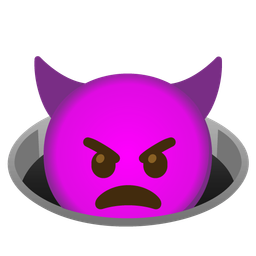 hole and angry face with horns