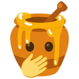 Honey pot and Face with open eyes and hand over mouth