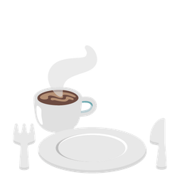 Hot beverage and Fork and knife with plate