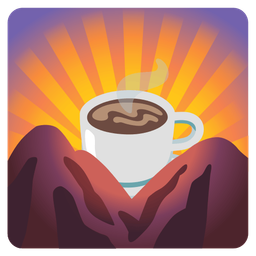 Hot beverage and Sunrise over mountains