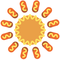 hot dog and sun with face