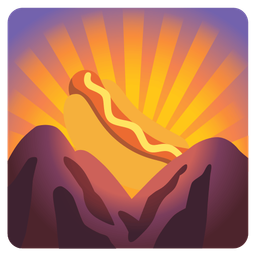 hot dog and sunrise over mountains