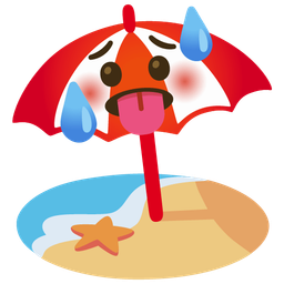 hot face and beach with umbrella