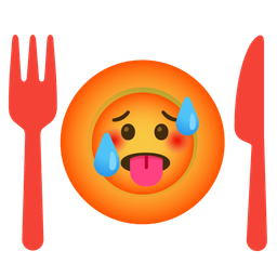 hot face and fork and knife with plate