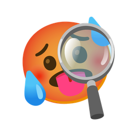 hot face and magnifying glass tilted right