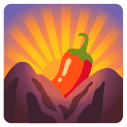 hot pepper and sunrise over mountains