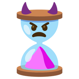 hourglass done and angry face with horns
