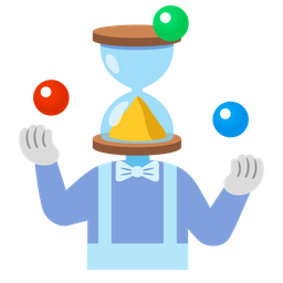 hourglass done and clown face