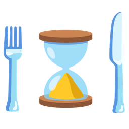 hourglass done and fork and knife with plate