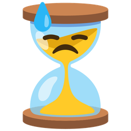 hourglass not done and downcast face with sweat