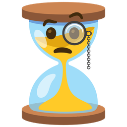 hourglass not done and face with monocle