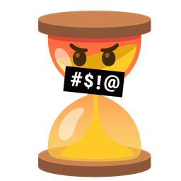 hourglass not done and face with symbols on mouth