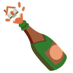 house and bottle with popping cork