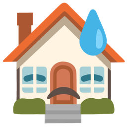 house and downcast face with sweat