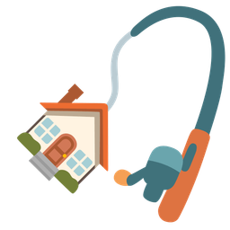 house and fishing pole