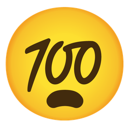 hundred points and frowning face with open mouth