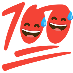 Hundred points and Grinning face with sweat