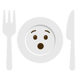 Hushed face and Fork and knife with plate