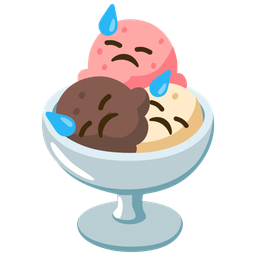 Ice cream and Downcast face with sweat