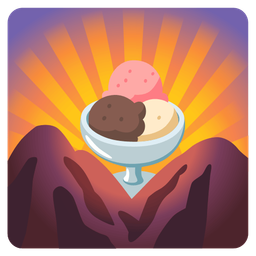 Ice cream and Sunrise over mountains