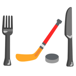 ice hockey and fork and knife with plate