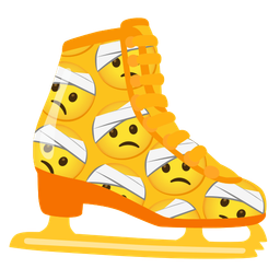 ice skate and face with head-bandage