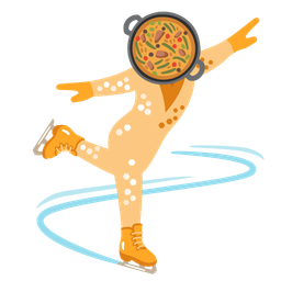 ice skate and shallow pan of food