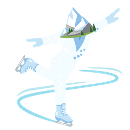 ice skate and snow-capped mountain