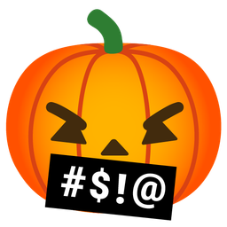 jack-o-lantern and face with symbols on mouth