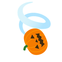 jack-o-lantern and leaf fluttering in wind