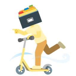 kick scooter and card file box