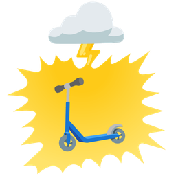 kick scooter and cloud with lightning