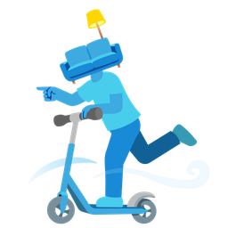 kick scooter and couch and lamp