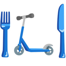 kick scooter and fork and knife with plate