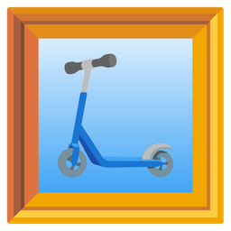 kick scooter and framed picture
