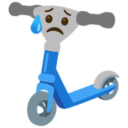kick scooter and sad but relieved face