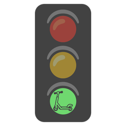 kick scooter and vertical traffic light