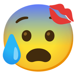 kiss mark and anxious face with sweat