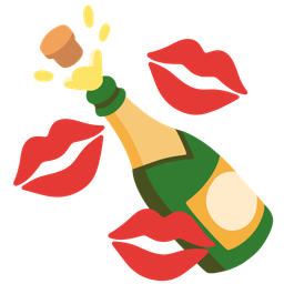 kiss mark and bottle with popping cork