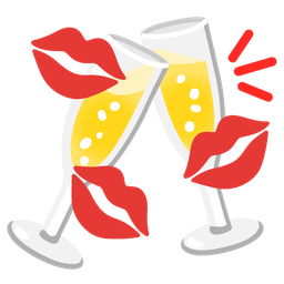 kiss mark and clinking glasses