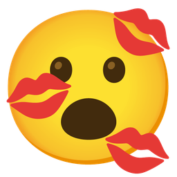 kiss mark and face with open mouth