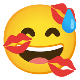 Kiss mark and Grinning face with sweat