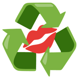 kiss mark and recycling symbol
