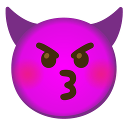 kissing face with closed eyes and angry face with horns