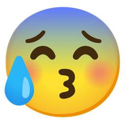 kissing face with closed eyes and anxious face with sweat